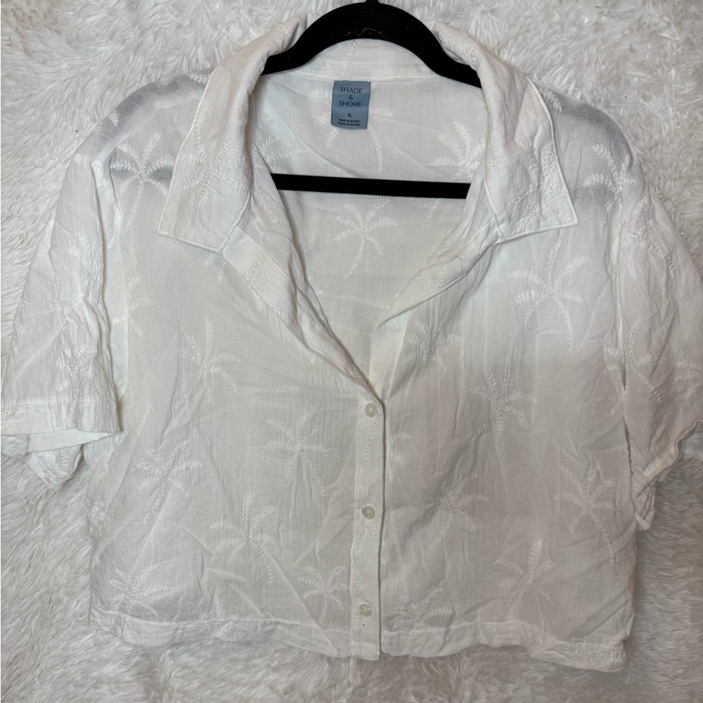 Shade & Shore White Embroidered Button-Down Shirt